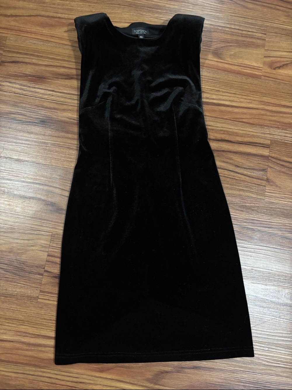 Topshop Black Velvet Mini Dress with Padded Shoulders